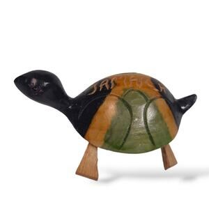 Jamaica Turtle Tortoise Wood Carving Handmade Green Black Brown Souvenir